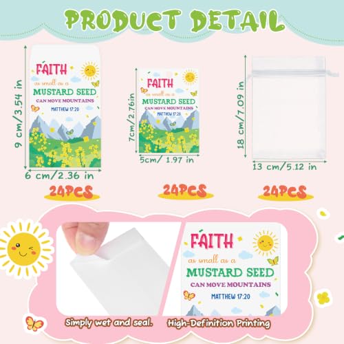 24 Sets Faith of a Mustard Seed Card Sets Christian Gifts Bulk | No Seed, Mustard Seed Packets Favor for Women, Religious Baptism Inspirational, for Church, Sunday School, Classroom Reward - style: Colorful