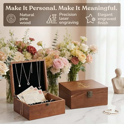 shop4ever Custom Wooden Keepsake Box, Anchor And Initials Design, Storage
