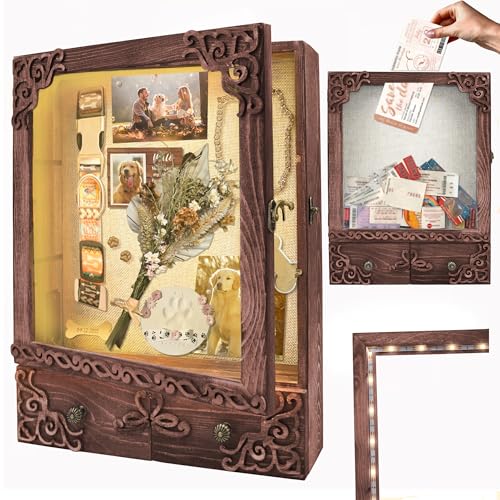 11x16 Wedding Memorial Shadow Box Frame with Shelves, Brown - color: Classic Brown