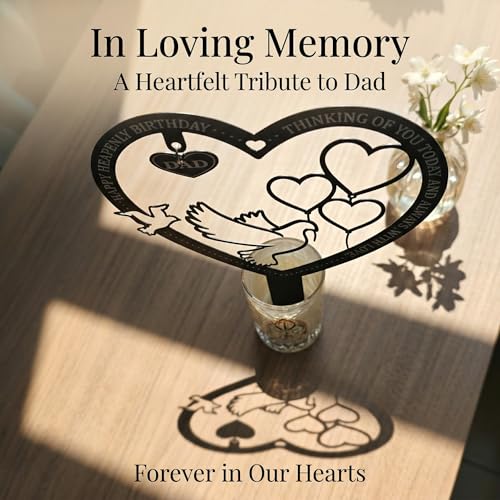 Happy Heavenly Birthday Dad Memorial Stake Waterproof Metal Heart Cemetery Decorations for Grave - style: Dad Heavenly Birthday