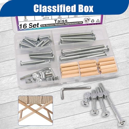 Taiss 16 Set Crib Screws M6x20mm/40mm/60mm/80mm Hex Socket Cap Screws Bolt,Barrel Nuts&Dowel Pins,Furniture Bolt,Baby Bed Crib Bolts Hardware Replacement Kit for Beds Furniture - color: 16 Set Silver
