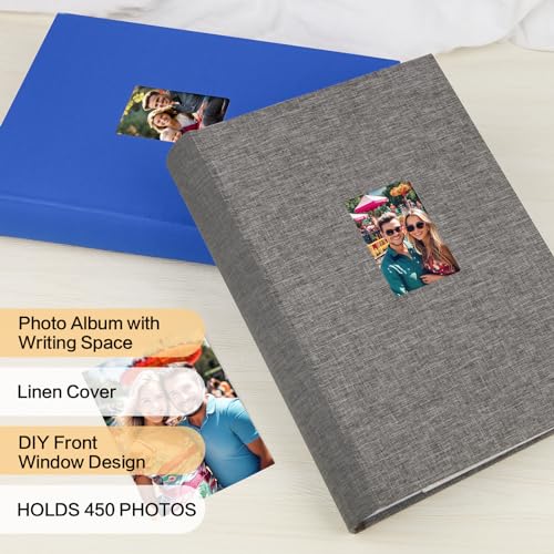 450 Pocket 4x6 Photo Album with Writing Space, Linen Cover, Grey - color: Grey