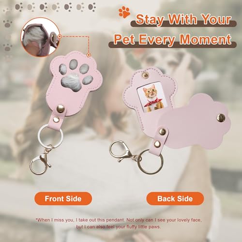 Pet Memorial Keychain Dog Paw Keepsake Photo Holder - color: 2pack Pink