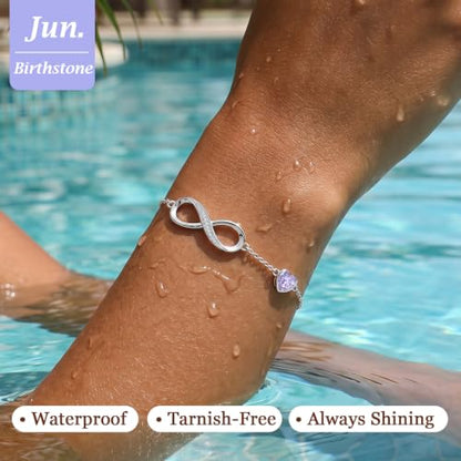 CDE 925 Sterling Silver Infinity Birthstone Bracelet Jewelry Gift for Women | Hypoallergenic,Non Tarnish,Heart CZ,Nickel-Free & Lead-Free,Anniversary Christmas Birthday Idea Gifts for Wife Girlfriend Her - color: 06-June