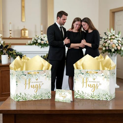 Sympathy Gift Bag for Loss of Loved One Sympathy Gifts Bag with Tissue Paper and Greeting Card Green Eucalyptus No Words Just Hugs Sage Green Gift Wrapping Bag Thinking of You Encouragement Bereavement Party Supplies - color: Sage Green