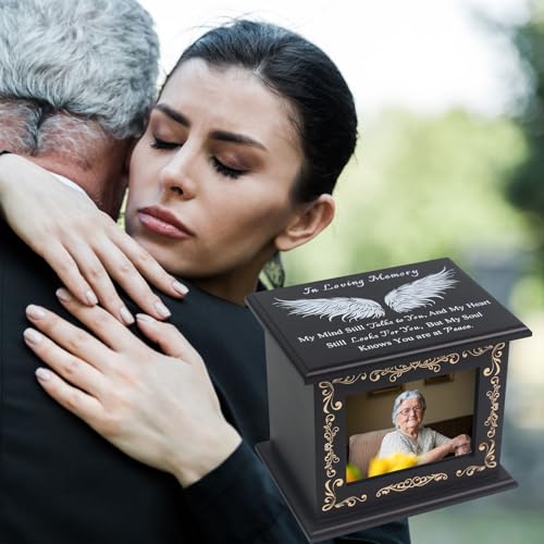Wooden Urn Box for Ashes Cremation Urns for Human Ashes Adult Male or Female, Memorial Keepsake Urns with Photo Frame, Funeral Casket for Men Women, Burial Urn for Adults Up to 200 IBS-Wing - size: Wing