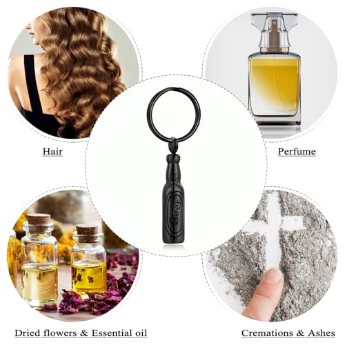 Oinsi Beer Bottle Cremation Jewelry for Ashes Stainless Steel Cylinder Tube Memorial Urn Necklace Keepsake Pendant Jewelry for Human Ashes with Filling Kits - color: A-Keychain-Black