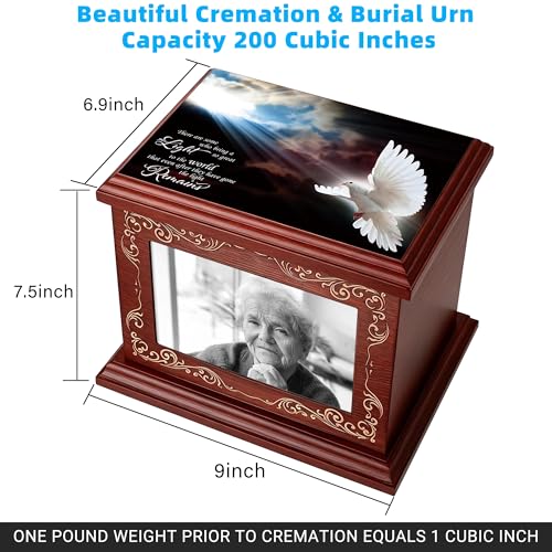 ADMLC Cremation Urns for Human Ashes Adult Up to 200 IBS with Photo Frame | 100% Wooden Handcrafted Memorial Keepsake Urn for Ashes,Funeral Burial Caskets Urn Suitable for Male Female Men Women Dad Mom