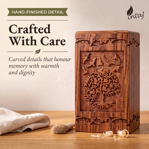 Tree of Life Wooden Urn for Human Ashes, Large 180 cu in, Rosewood - color: Rosewood Tree and Birds, size: Large (180 lbs)