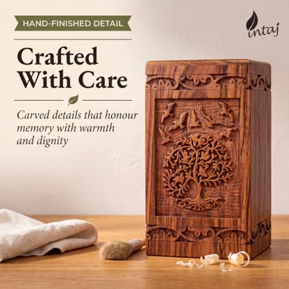 Tree of Life Wooden Urn for Human Ashes, Large 180 cu in, Rosewood - color: Rosewood Tree and Birds, size: Large (180 lbs)