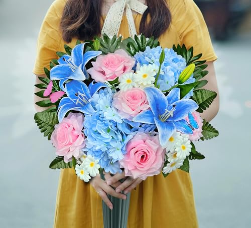 Artificial Cemetery Flowers,Memorial Flowers,Beautiful Arrangements for Headstones,Silk Hibiscus Rose Berries