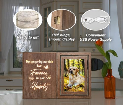 EYITUPC Lighted Pet Memorial Frame: Dog or Cat Loss, No Longer by Our Side - color: Forever in Our Hearts