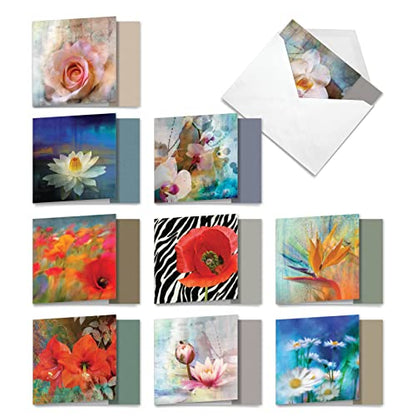 The Best Card Company - 10 Assorted Flower Cards Blank for Women (4 x 5.12 Inch) - All Occasion Floral Greetings Boxed - Wall Flowers AMQ6129OCB-B1x10 - style: Wall Flowers