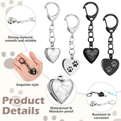 Tondiamo 4 Pcs Pet Urn Keychain for Dog Ashes Heart Shaped Dog Ashes Keychain Stainless Steel Pet Ashes Keepsake Paw Print Memorial Urn for Cat Puppy Loss of Sympathy Gifts Cremation Jewelry