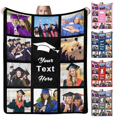 Custom Graduation Blanket with Photos Class of 2025 Graduates Personalized Blanket Graduation Gift Customized Blankets, Throw Blanket for Daughter Son Granddaughter Grandson on Graduation Day - color: Graduation 10 Photos-1