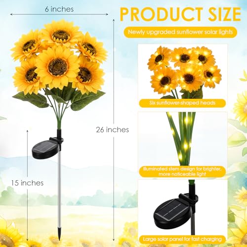 VIHOSE 4 Pack Sunflower Solar Lights with 24 Sunflowers 45 LED Ip65 Waterproof Outdoor Stake Lights with Upgraded Solar Panel for Yard Patio Landscape Lawn Garden Decor for Mom Grandma Birthday Gifts - style: Sunflower