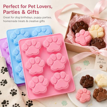 Dog Paw Silicone Mold 3 Pack, Paw Print Candy Molds for Chocolate, Gummies, Hard Candy, Ice Cubes, Dog Treats, Baking, Fondant, Soap, Wax & Resin DIY Crafts (Paw Print Mold)