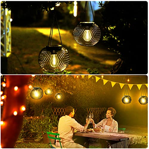 Solar Lantern Outdoor Waterproof,Hanging Solar Lights,2 Pack,Black | Solar Lantern Outdoor, Hanging Lights Outdoor Garden Metal Lanterns Decorative Waterproof Tree for Yard Patio