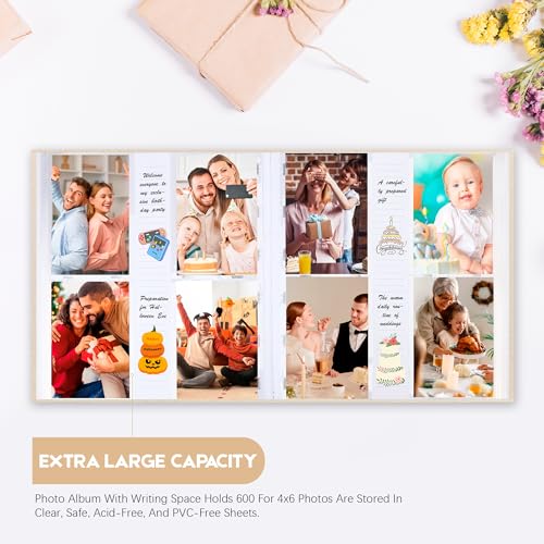 Photo Album 4x6 Vertical 600 Photos with Writing Space, Beige - color: Beige