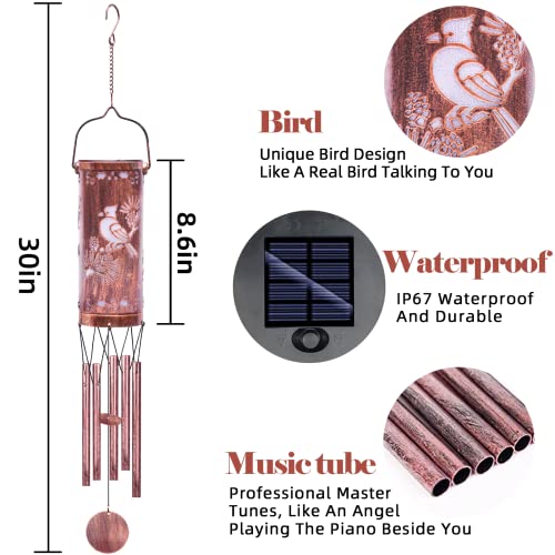 FSVGYY Solar Red Bird Wind Chime 30 Inch Metal Outdoor Hanging Light - color: Wind Chimes Bird