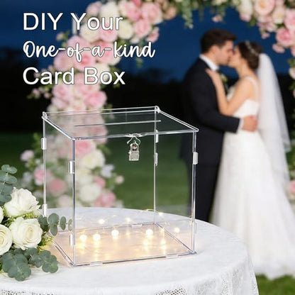 Pure Clear Acrylic Card Box with Slot & Lock, DIY Large Wedding Card Boxes for Reception, Elegant Money Envelop Gift Cards Box for Party Wedding Birthday Baby Shower Graduation Table Decor - style: Minimalist