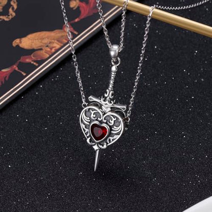 FLYOW S925 Sterling Silver Best Friend Couple Pendant Friendship Sun Moon Lotus Yin Yang Matching Bff Necklace for Women Jewelry - style: Heart Sword