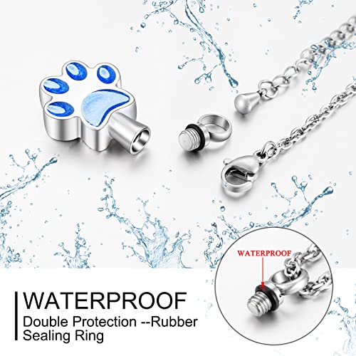 abooxiu Paw Print Urn Necklace for Ashes Cremation Necklace for Pet Ashes Stainless Steel Ash Necklace Memorial Ash Holder - color: Blue-Engraving