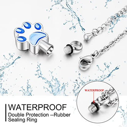 abooxiu Paw Print Urn Necklace for Ashes Cremation Necklace for Pet Ashes Stainless Steel Ash Necklace Memorial Ash Holder - color: Blue-Engraving