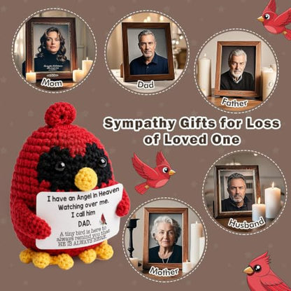 Handmade Crochet Cardinal Memorial Gift Loss of Father Bereavement Sympathy Remembrance Comfort Condolence Passed Away Loved One Dad in Heaven Red Bird Spiritual Messenger Keepsake - style: Loss of Father