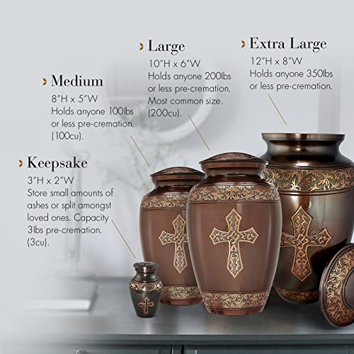 Bronze Cross Cremation Urns for Human Ashes Adult Male & Female Urns - color: Brushed Bronze, size: Small