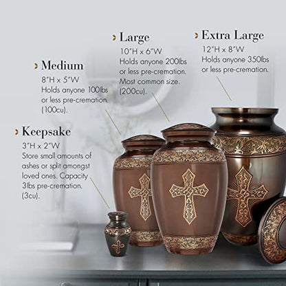 Bronze Cross Cremation Urns for Human Ashes Adult Male & Female Urns - color: Brushed Bronze, size: Extra Large
