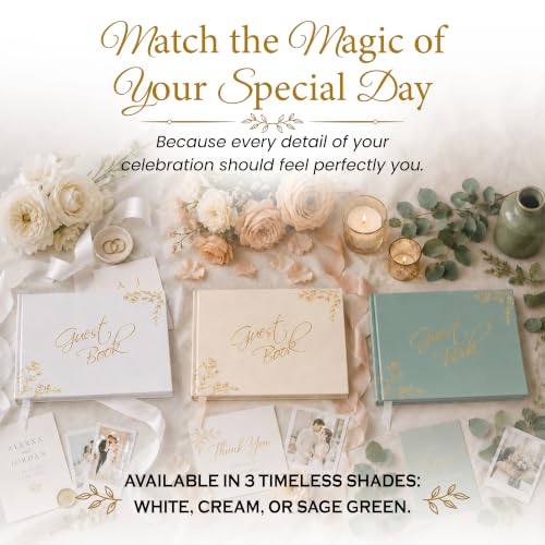Wedding Guest Book, 100 Blank Pages, 9×7" Gold Foil Hardcover - color: Green