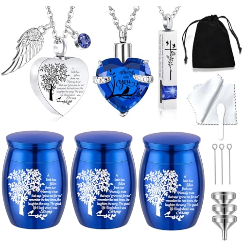 Cremation Urn Necklace for Ashes Set of 6- Small Cremation Urns for Human/Pet Keepsake Sharing Urns Memorial Ashes Holder-A Limb has Fallen from The Family Tree (6Pcs-Blue) - color: 6pcs-blue