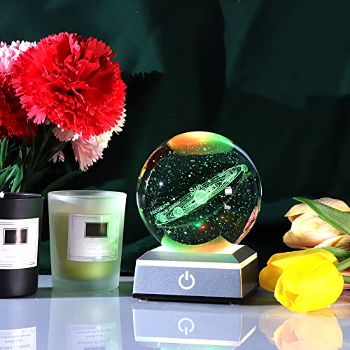 Crystal 3D Solar System Ball Science, Astronomy Gifts with LED Base 3.15'' - color: Solar system ball with Silver LED