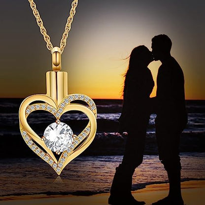 shajwo Cremation Jewelry Heart Urn Necklace for Ashes of Loved One - color: Gold-white