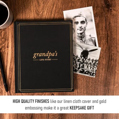 Duncan & Stone Grandpa Legacy Journal, Life Memory Book, Prompts, Charcoal | Linen keepsake with prompts & family tree for Grandpa to share his life story; an 85-page legacy gift for grandfather - style: Your Story Grandpa
