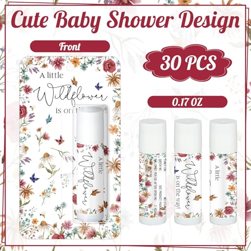 30 Pack a Little Wildflower Baby Shower Games Prizes Gifts Bulk Wildflower Lip Balms Favors for Winners Boys Girls Gender Reveal Favors Decorations Halloween Baby Shower Thanksgiving Gift Bags Stuffer - style: A Little Wildflower