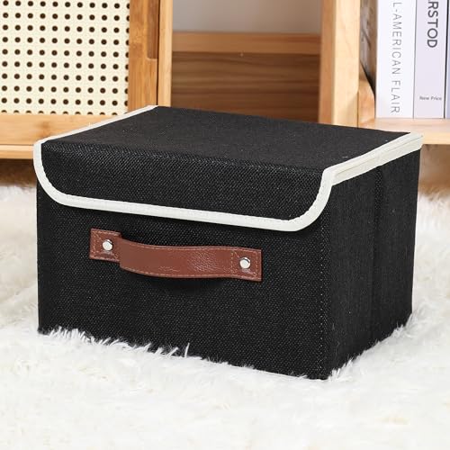 ANMINY Fabric Storage Box Bins with Lids, Black, 10"x8"x7" - color: Black, size: Small (Pack of 1)
