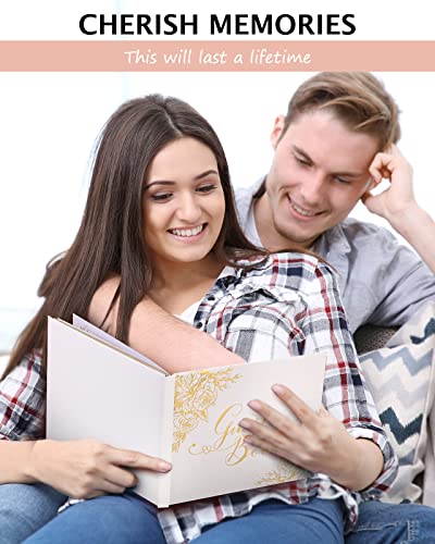 Wedding Guest Book, Guest Book Wedding Reception with Pens, 9x7'' | Personalized Wedding Guestbook Photo Album Sign in Book, Gold Foil Hardcover & Gilded Edges, For Weddings Baby Shower Party - color: White
