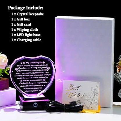 Arikyrist Goddaughter Gifts from Godmother Birthday Gift for Goddaughter from Godparents With LED Base Heart Crystal Keepsake Unique Goddaughters Gifts Idea on Mother's Day Christmas Graduation - style: Goddaughter Gifts + Light Base