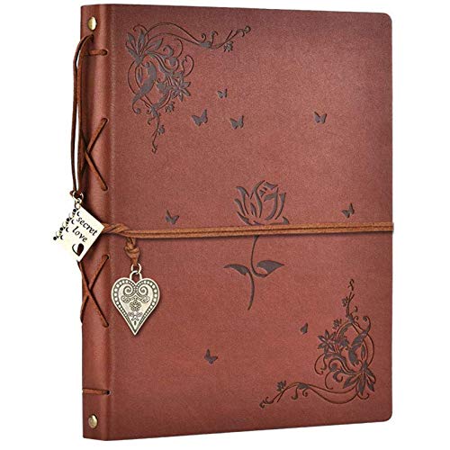 ZEEYUAN Scrapbook Album Leather Photo Album Memories DIY Scrap Book 10.8"x8.6" Large Family Photo Book Refillable 60 Pages for Anniversary Valentines Birthday Gifts Rose Brown - color: Rose Brown