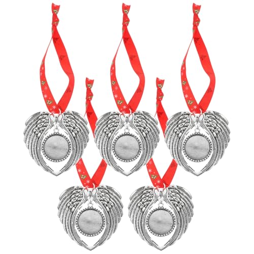 10Pcs Christmas Angel Ornaments Remembrance Angel Wings Picture Christmas Tree Decor Double Sided Heart Pendents for Remembrance for Family Lovers Xmas