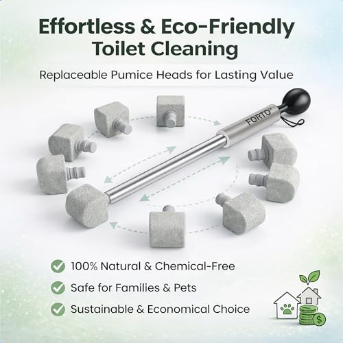 17" Pumice Stone Toilet Bowl Cleaner, 8 Heads – Non-Scratch - color: Grey