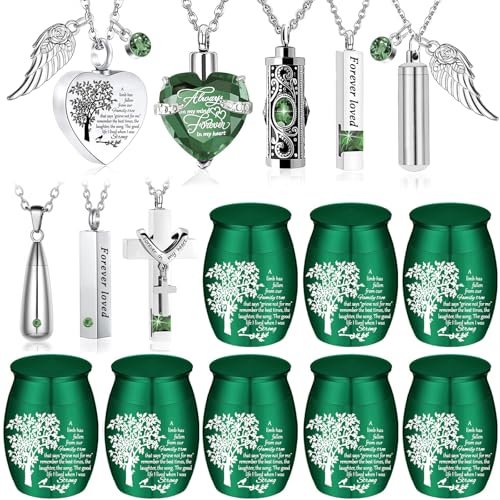 16 Set Cremation Jewelry Urn Necklaces for Ashes Small Urn Stainless Steel Keepsake Urns Memorial Locket Sharing Mini Ash Holders Waterproof for Human Adult Female Male Loved One (16Pcs-Green) - color: 16pcs-green