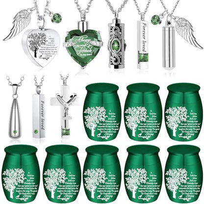 16 Set Cremation Jewelry Urn Necklaces for Ashes Small Urn Stainless Steel Keepsake Urns Memorial Locket Sharing Mini Ash Holders Waterproof for Human Adult Female Male Loved One (16Pcs-Green) - color: 16pcs-green