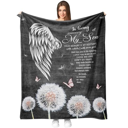 Memorial Gifts for Loss of Son, Unique Memorial Sympathy Gifts Blanket 60"x50", Bereavement Gifts Ideas, Grief Condolences Remembrance Gifts for Loss, in Loving Memory of My Son Gifts Throw - color: Bereavement Blanket-son