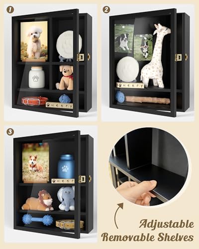 Pet Memorial Shadow Box, 14.7"x 12" Dog Memorial Shadow Box with Adjustable Shelves & Pin-Back Board, Wooden Pet Memorial Box for Ashes, Photos & Keepsakes, Loss of Pet Sympathy Gift, In Memory of Dog