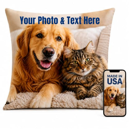 Ships Next Day, Custom Pet Pillow with Picture, Personalized Pillow 18x18 | Personalized throw pillows with photos and text, customizable pillow case, customized pillow for your pets and loved ones - size: 18x18