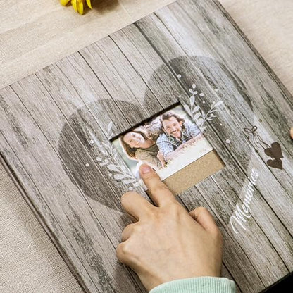 Holoary Self Adhesive Page Scrapbook Photo Album with Metallic Pen for 3x5 4x6 5x7 6x8 8x10 Hand Made DIY 40 pages Albums, Printed Kraft Paper Cover Memory Book (Wood Grain with Window) - color: Wood Grain