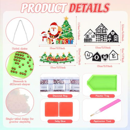 Cinnvoice Seasonal Diamond Art Hanging Kit,12 Pcs,Holiday | Holiday Diamond Art Wreath Ornament, Month Gem Hanging Sign, Festival Crystal Suncatcher, for Door Window Wall Home Decor - style: Holiday